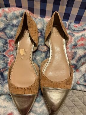 crown & ivy Cork Pointed-Toe Flats with Metallic Gold Cap